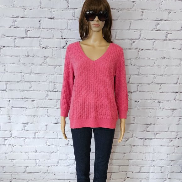 Banana Republic, Wool & Cashmere - pink cable knit v-neck pullover sweater - Picture 4 of 13